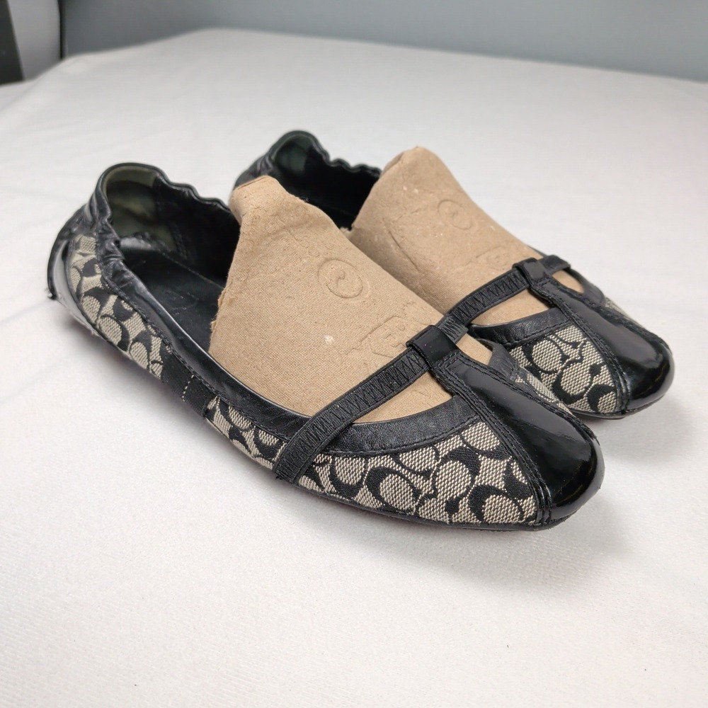 Coach Verra Signature Jacquard Ballet Flats Black Gray 6.5M Officewear Luxury